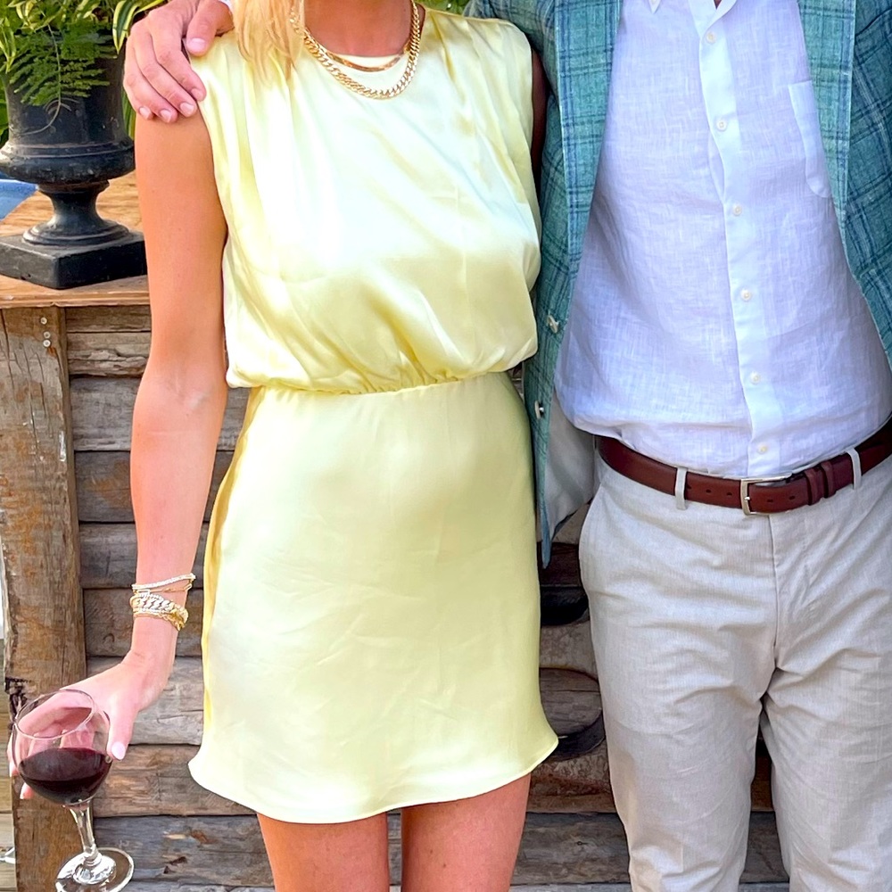 100% silk light yellow Amanda Uprichard mini dress